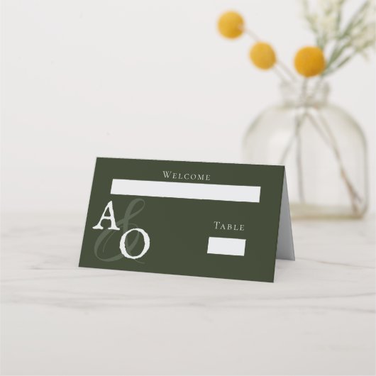 Emerald Green minimalistisch monogram Plaatskaartje (Voorkant)