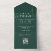 Emerald Green Minimalistisch Monogram QR Code Trou All In One Uitnodiging (Binnen)