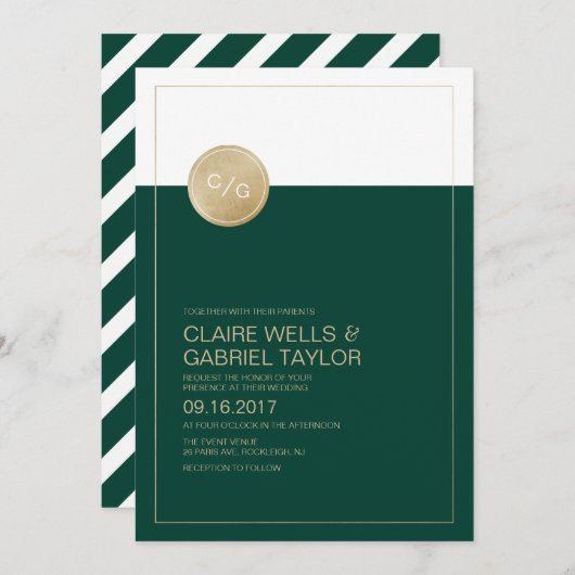 emerald green - minimalistische moderne huwelijksu kaart (Voorkant / Achterkant)