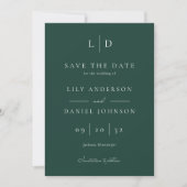 Emerald Green Minimalistische Monogram Fotobruilof Save The Date (Voorkant)
