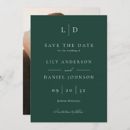 Emerald Green Minimalistische Monogram Fotobruilof Save The Date