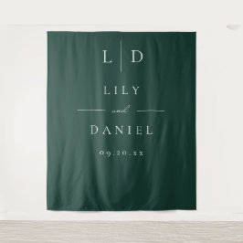 Emerald Green Minimalistische Monogram Trouwachter Wandkleed