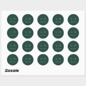 Emerald Green Minimalistische Monogram Wedding Fav Ronde Sticker (Vel)