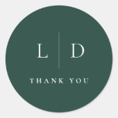Emerald Green Minimalistische Monogram Wedding Fav Ronde Sticker (Voorkant)