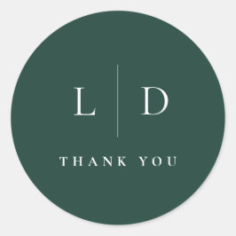 Emerald Green Minimalistische Monogram Wedding Fav Ronde Sticker