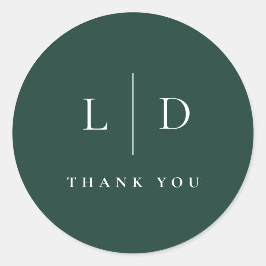 Emerald Green Minimalistische Monogram Wedding Fav Ronde Sticker (Voorkant)