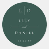 Emerald Green Minimalistische Monogram Wedding Fav Ronde Sticker (Voorkant)