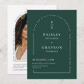 Emerald Green Modern Arch Foto QR Code Monogram Kaart (Voorkant / Achterkant)