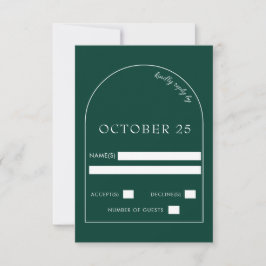 Emerald Green Modern Arch Wedding RSVP Kaartje