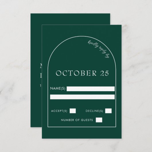 Emerald Green Modern Arch Wedding RSVP Kaartje (Voorkant / Achterkant)