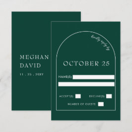 Emerald Green Modern Arch Wedding RSVP Kaartje