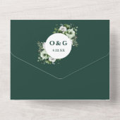 Emerald Green Modern Botanical Floral Wedding All In One Uitnodiging (Achterkant)