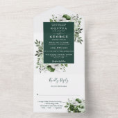 Emerald Green Modern Botanical Floral Wedding All In One Uitnodiging (Binnen)