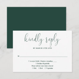 Emerald Green Modern Chic Elegant Script Wedding RSVP Kaartje