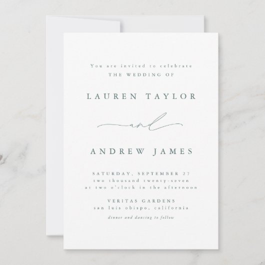 Emerald Green Modern Classic Wedding Invitation Kaart (Voorkant)