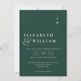 Emerald Green Modern Elegant Monogram Huwelijk Kaart