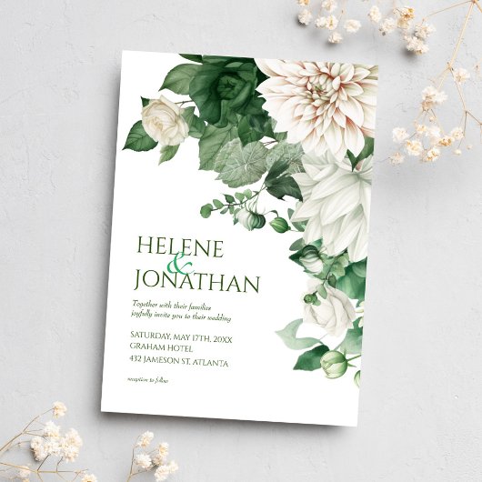 Emerald Green Modern Floral Waterverf Wedding Kaart