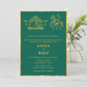 Emerald Green Modern Indian Wedding Kaart (Staand voorkant)