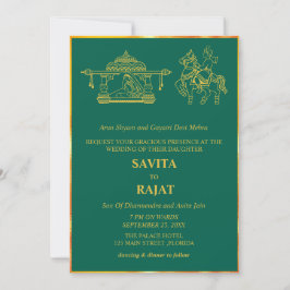 Emerald Green Modern Indian Wedding Kaart