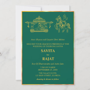 Emerald Green Modern Indian Wedding Kaart