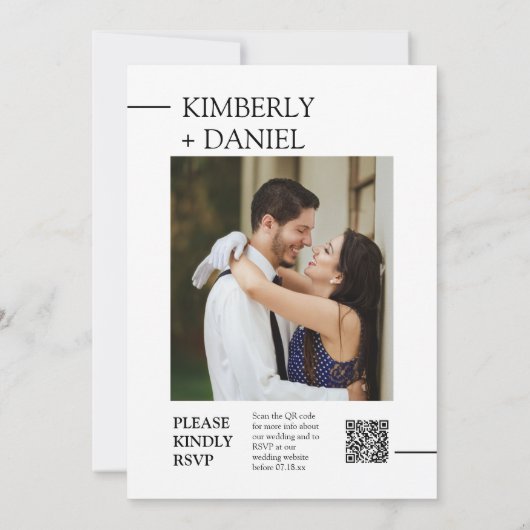 Emerald Green Modern Minimal Wedding QR Code Foto Kaart (Achterkant)