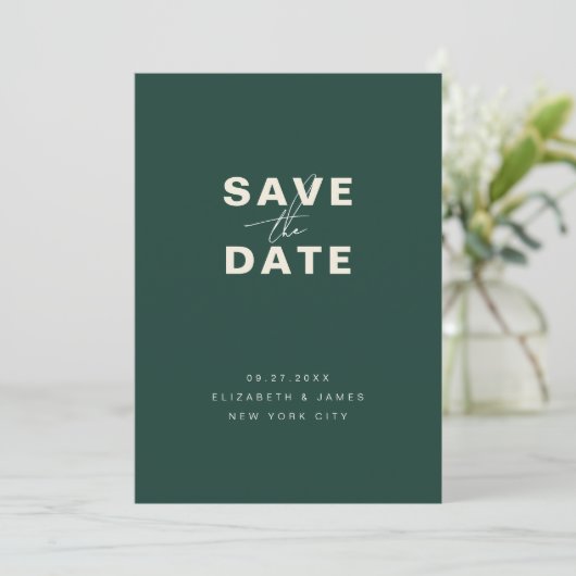 Emerald Green Modern Minimalist bewaart de datum Save The Date (Staand voorkant)