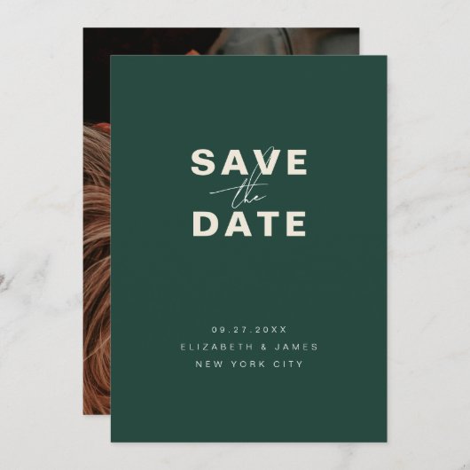 Emerald Green Modern Minimalist bewaart de datum Save The Date (Voorkant / Achterkant)