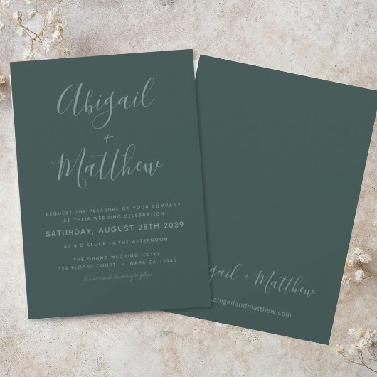 Emerald Green Modern Minimalist Boho Wedding Kaart