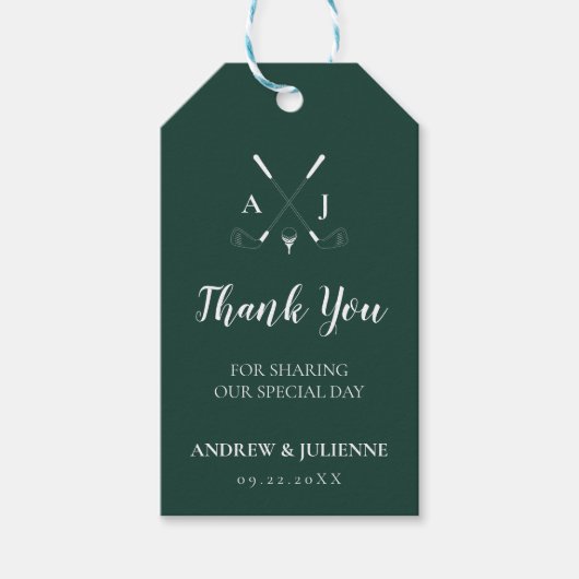 Emerald Green Modern Minimalist Golf Wedding Cadeaulabel (Voorkant)