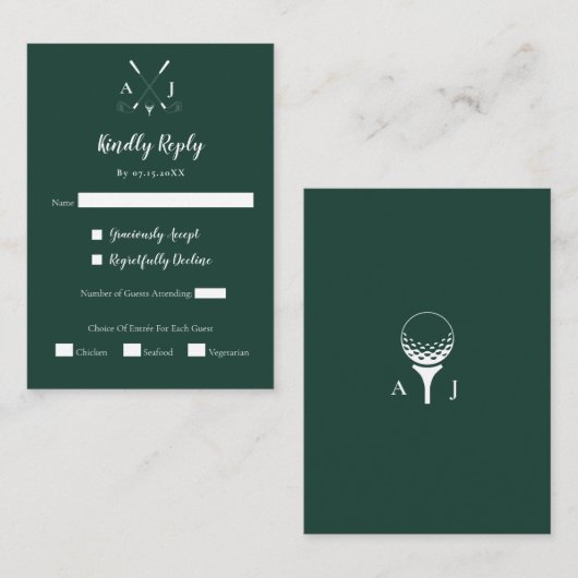 Emerald Green Modern Minimalist Golf Wedding Informatiekaartje (Voorkant / Achterkant)