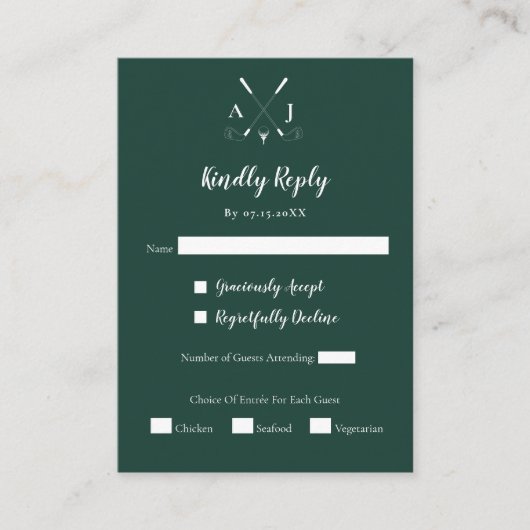 Emerald Green Modern Minimalist Golf Wedding Informatiekaartje (Voorkant)