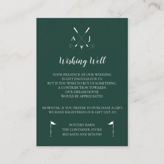 Emerald Green Modern Minimalist Golf Wedding Informatiekaartje (Voorkant)