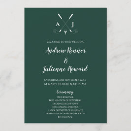 Emerald Green Modern Minimalist Golf Wedding Programmakaart