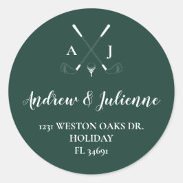Emerald Green Modern Minimalist Golf Wedding Ronde Sticker