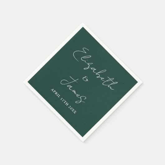 Emerald Green Modern Minimalistisch Script Wedding Servet (Hoek)