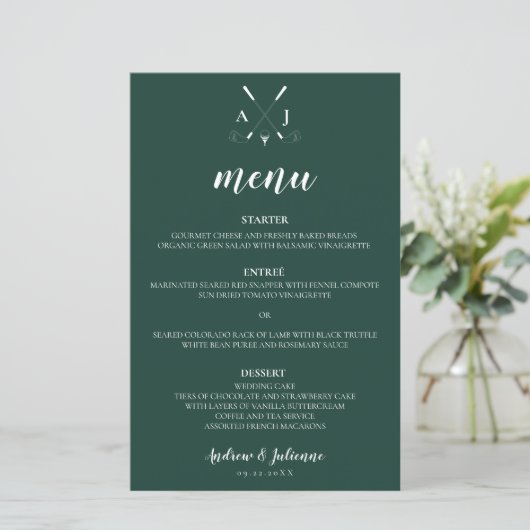 Emerald Green Modern Monogram Golf Wedding (Staand voorkant)