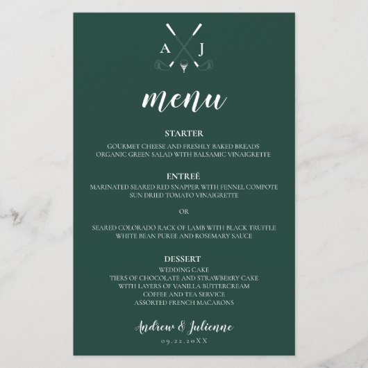 Emerald Green Modern Monogram Golf Wedding (Voorkant)