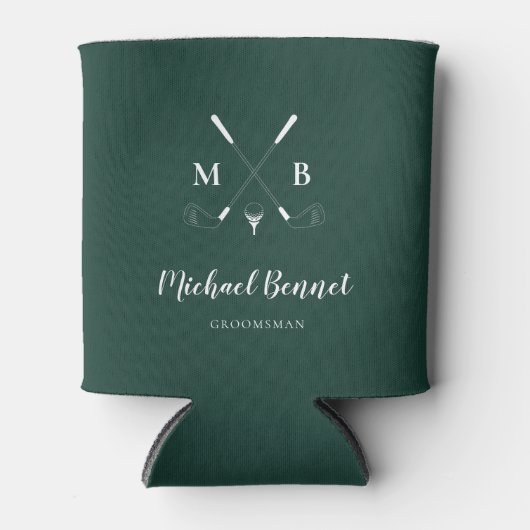 Emerald Green Modern Monogram Golf Wedding Blikjeskoeler (Voorkant)