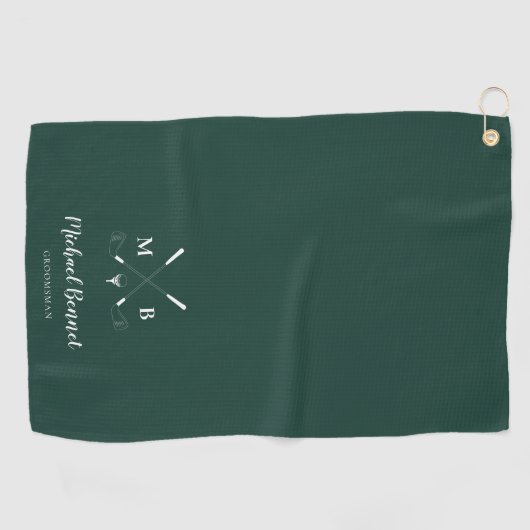 Emerald Green Modern Monogram Golf Wedding Golfhanddoek (Horizontaal)