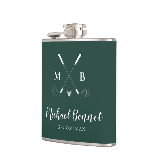 Emerald Green Modern Monogram Golf Wedding Heupfles (Links)