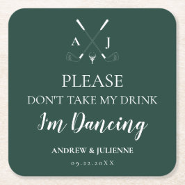 Emerald Green Modern Monogram Golf Wedding Kartonnen Onderzetters