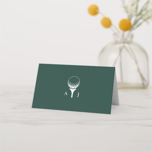 Emerald Green Modern Monogram Golf Wedding Plaatskaartje (Achterkant)