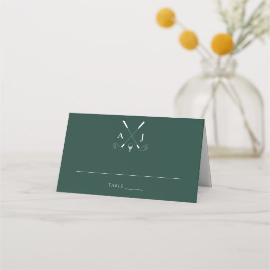 Emerald Green Modern Monogram Golf Wedding Plaatskaartje (Voorkant)