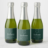 Emerald Green Modern Monogram Golf Wedding Sparkling Wijnetiket (Flessen)