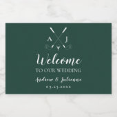 Emerald Green Modern Monogram Golf Wedding Sparkling Wijnetiket (Enkel label)