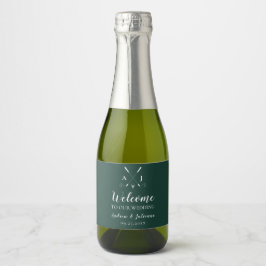 Emerald Green Modern Monogram Golf Wedding Sparkling Wijnetiket