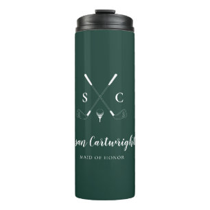 Emerald Green Modern Monogram Golf Wedding Thermosbeker