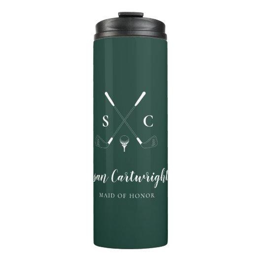Emerald Green Modern Monogram Golf Wedding Thermosbeker (Voorkant)