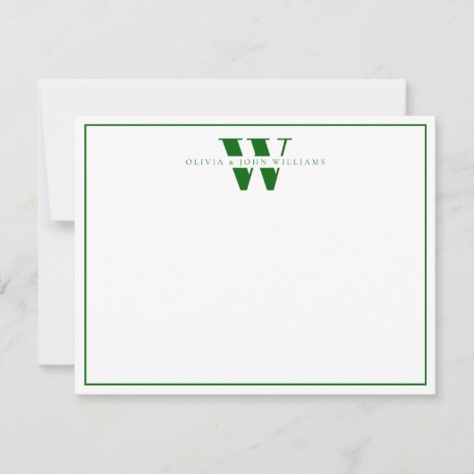 Emerald Green Modern Monogram Koppel Stationery Notitiekaartje (Voorkant)