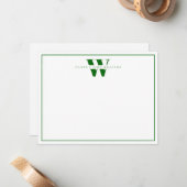 Emerald Green Modern Monogram Koppel Stationery Notitiekaartje (Voorkant / Achterkant in situ)